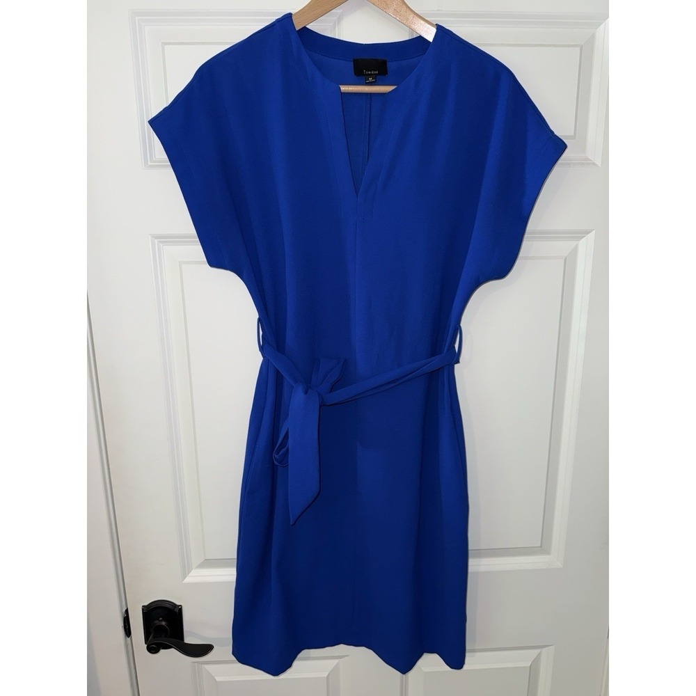 Lumiere Royal Blue Tie Waist Split V-Neck Shift Dress RD30430 Womens Medium